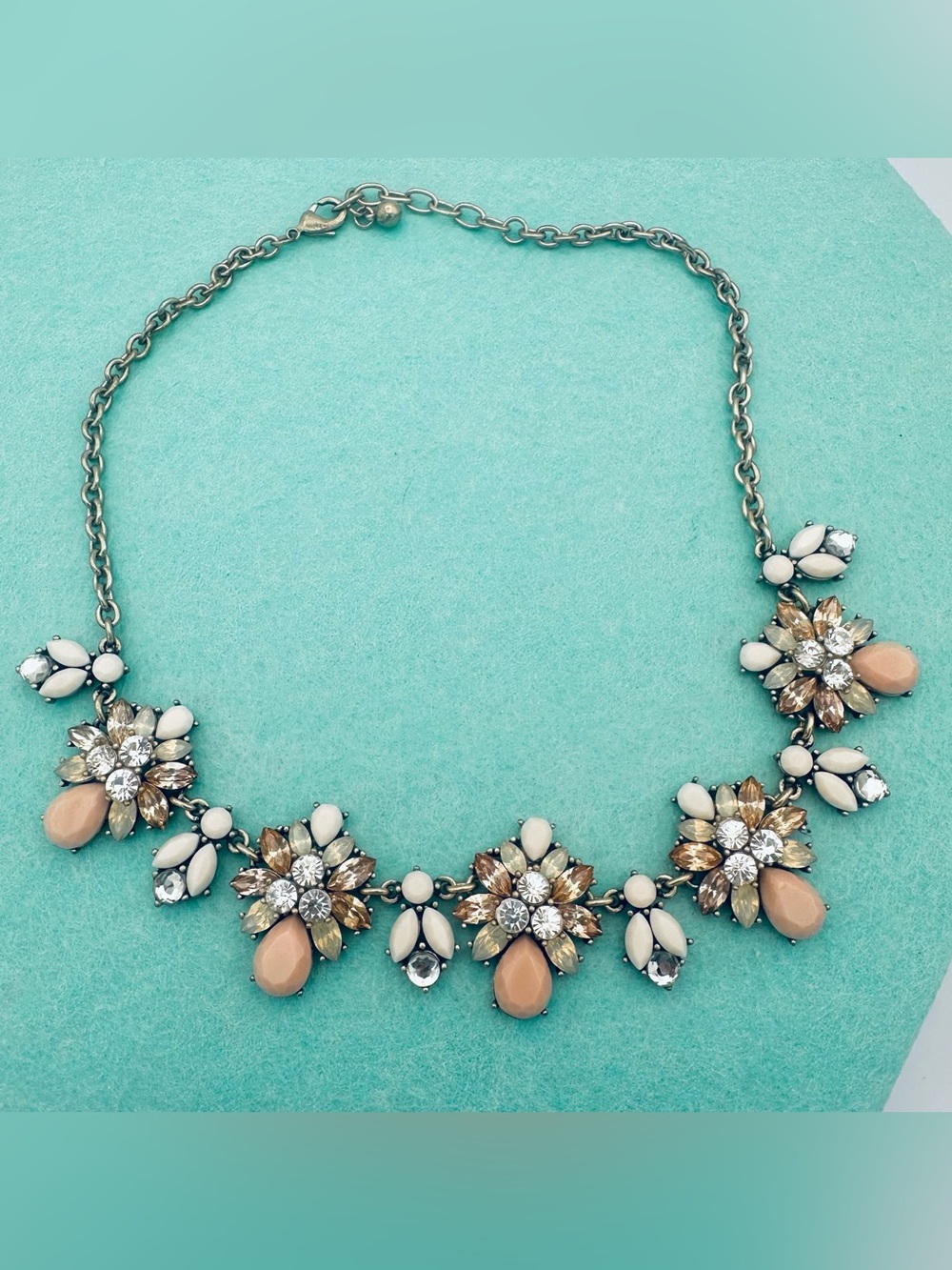 Elegant Peach and White Floral Statement Necklace